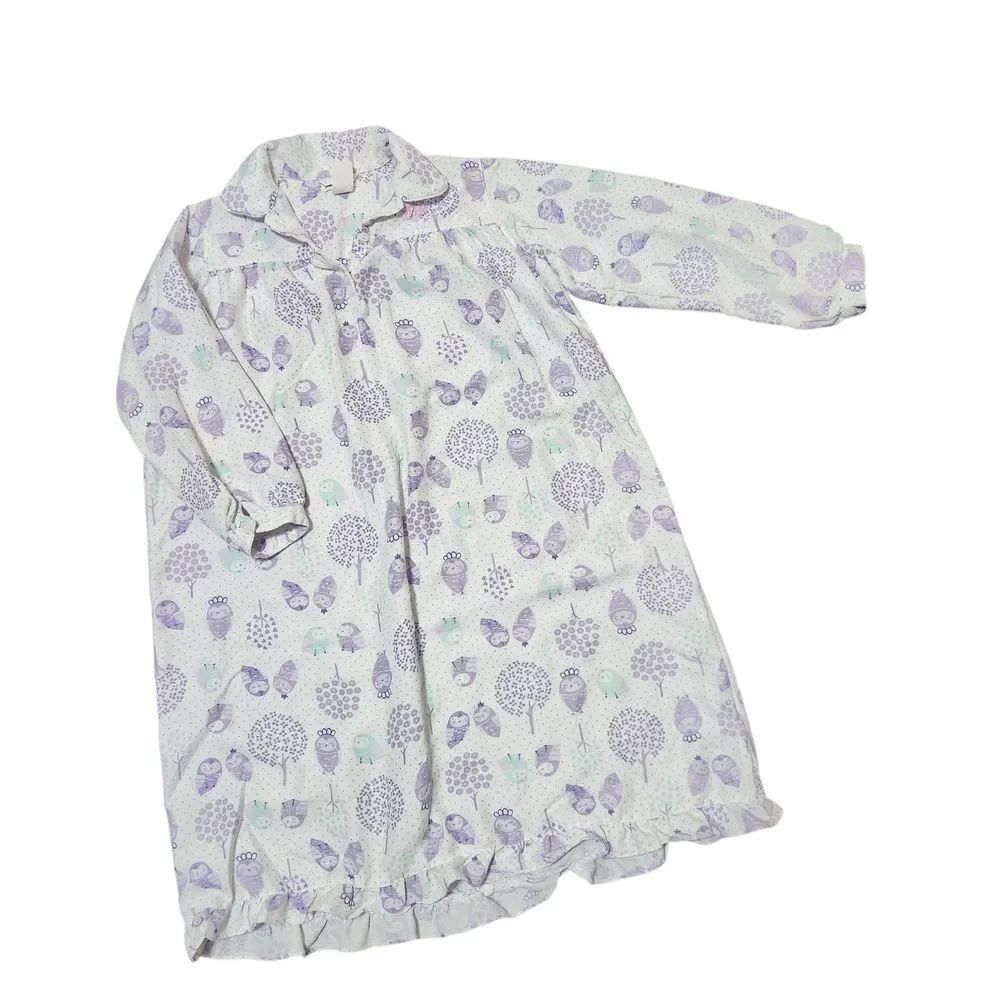 Pottery Barn Kids Nightgown Size 10 Flannel White Purple Owls